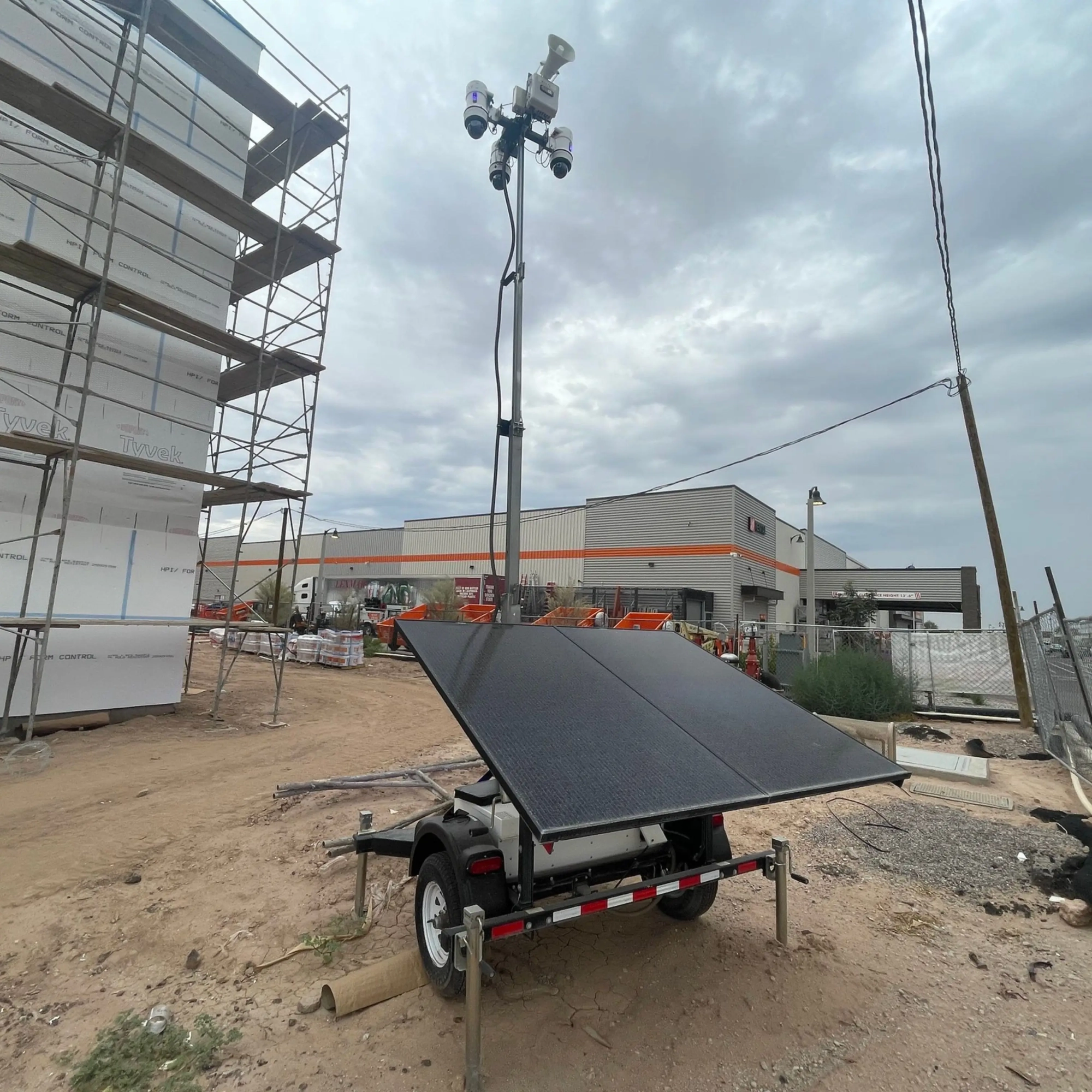 New style Solar Surveillance Trailer at a construction jobsite